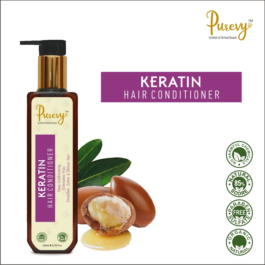Purevy Keratin Shampoo (200 Ml) And Conditioner (200 Ml) Hair Serum (100 Ml) For Hair Growth and Damage Control, No Paraben, Sulphate Combo