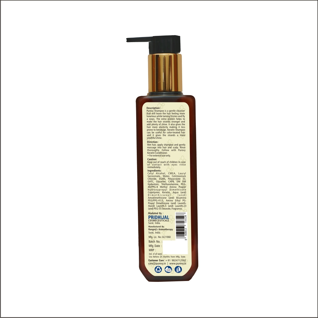 Purevy Keratin Hair Shampoo - Soft, Smooth & Silky - Unveils Shine & Lustre - Se Elasticity & Se Breakage. 200ml