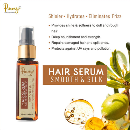 Purevy Hair Serum Smooth & Silk - With Argan Oil - Shinier - Hydrates - Eliminates Frizz 50ml