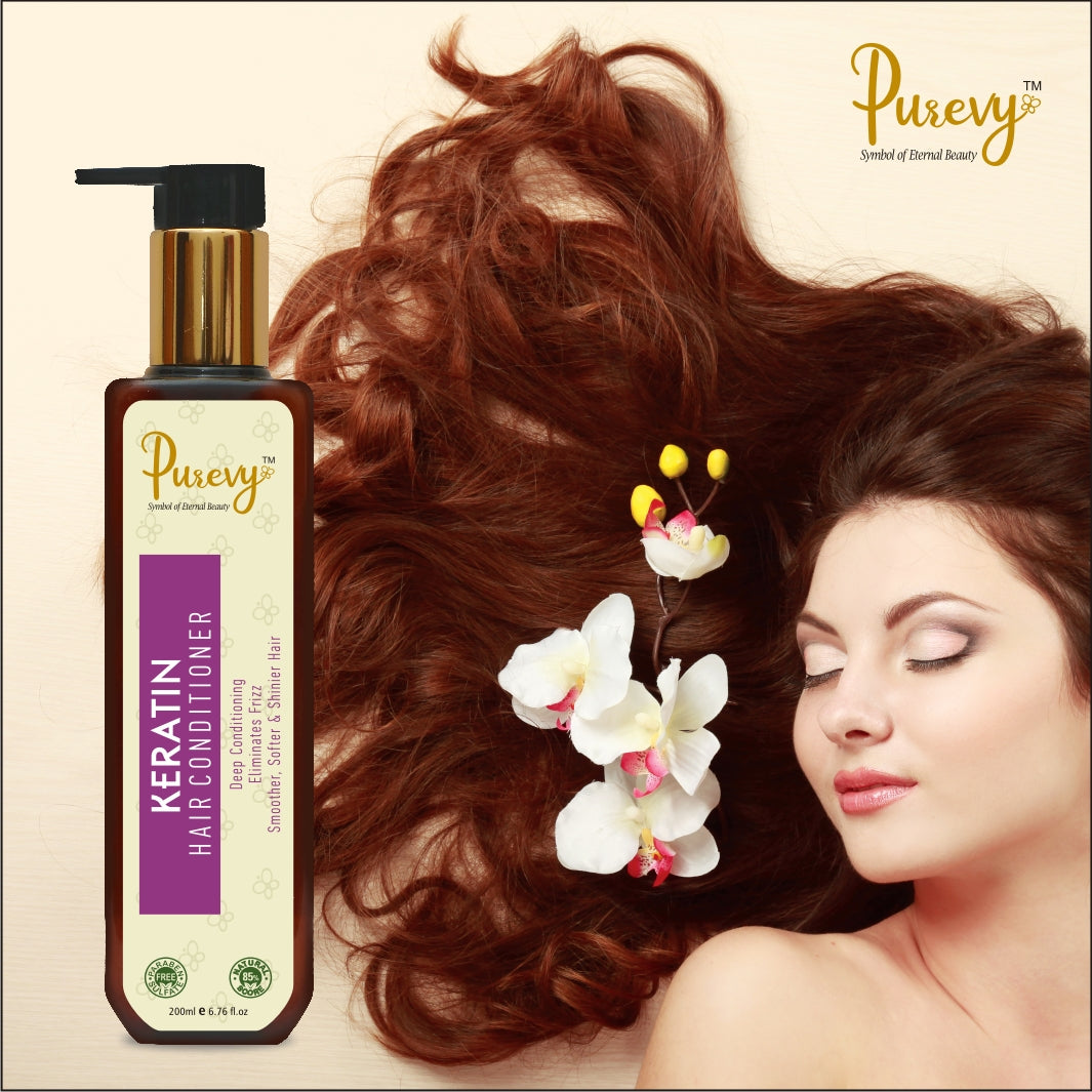 Purevy Keratin Shampoo (200 Ml) And Conditioner (200 Ml) Hair Serum (100 Ml) For Hair Growth and Damage Control, No Paraben, Sulphate Combo