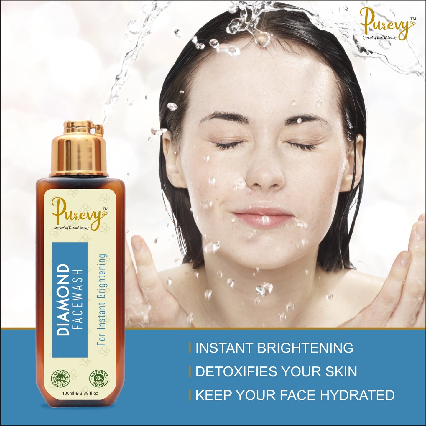 Purevy Diamond Face wash removes deep-sited dirt, oil & exfoliates dead cell leaving skin looking young & radiant. 100ml