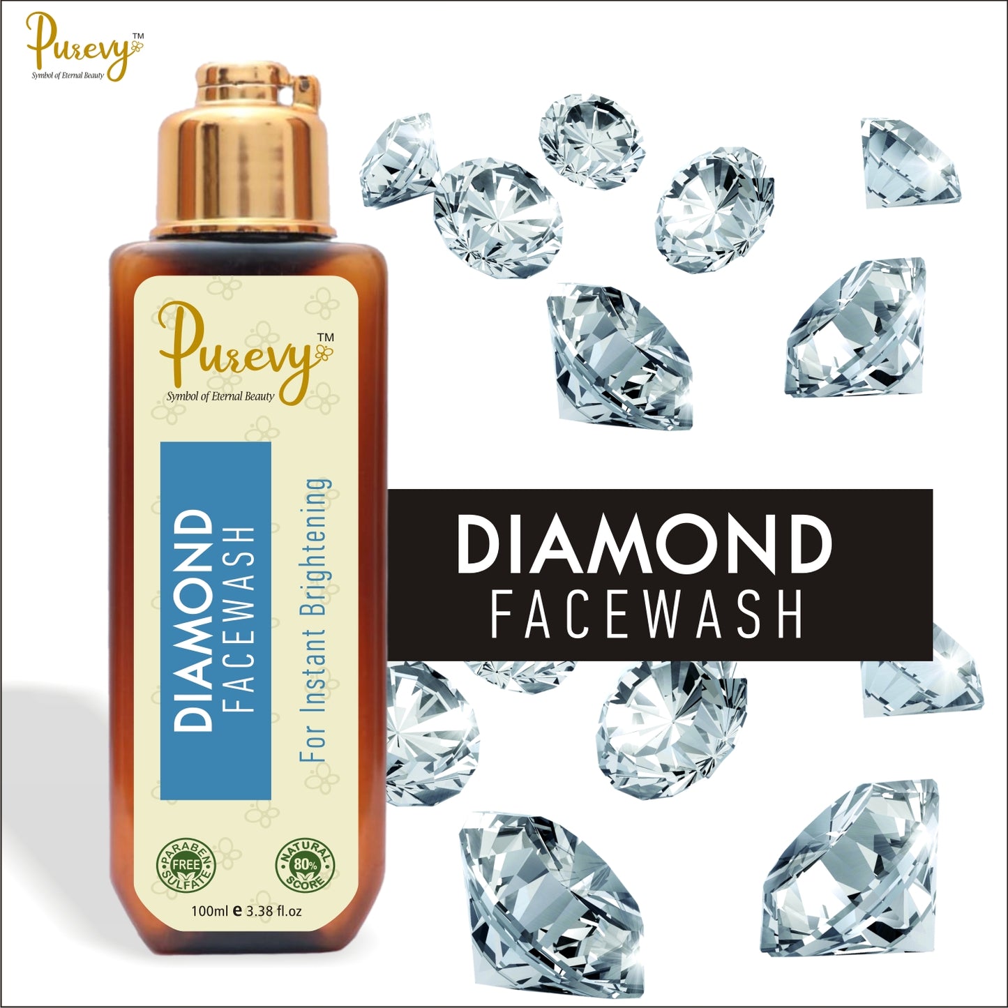 Purevy Diamond Face wash removes deep-sited dirt, oil & exfoliates dead cell leaving skin looking young & radiant. 100ml