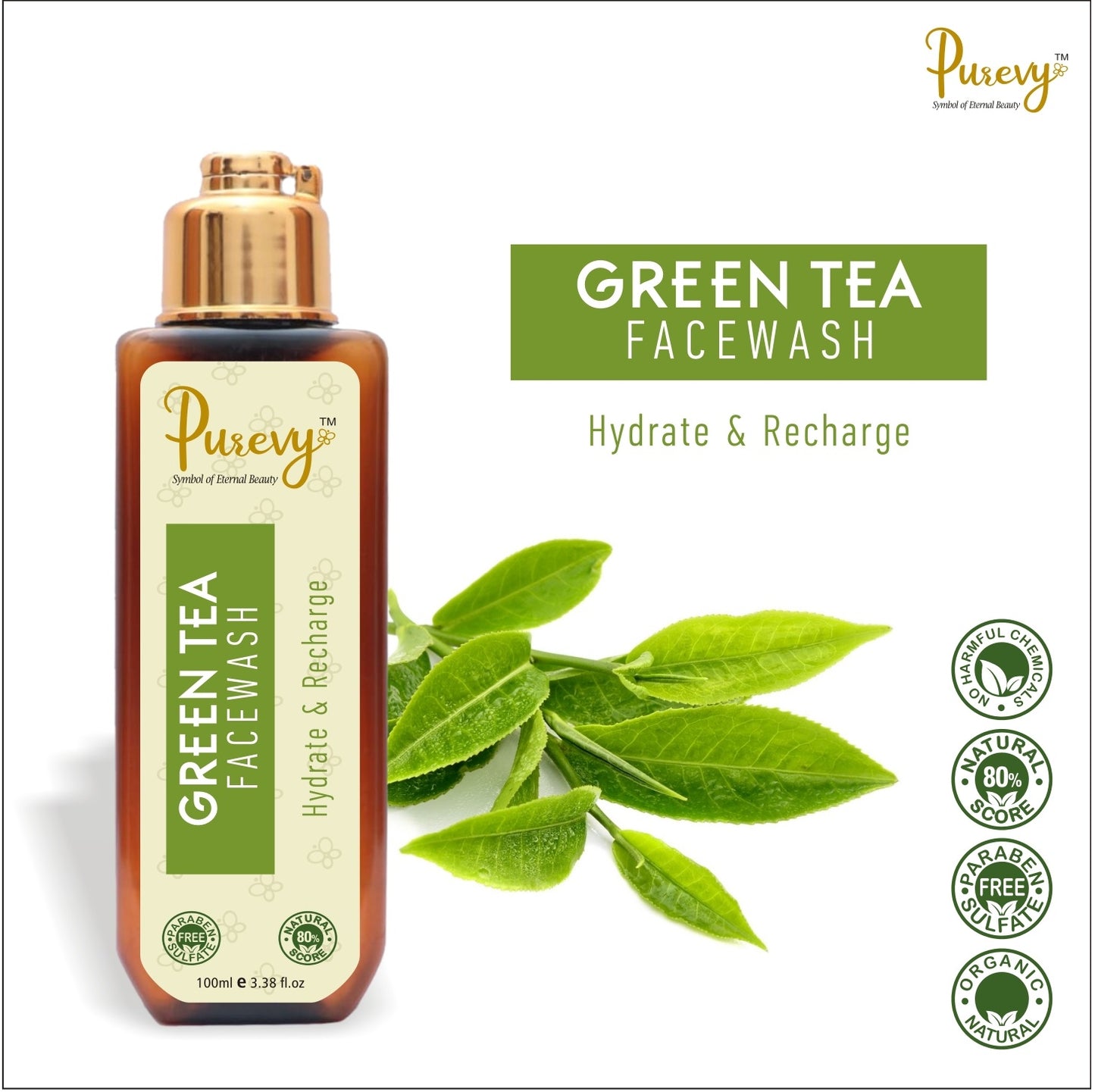 Purevy Green Tea Facewash - Hydrate & Recharge 100ml