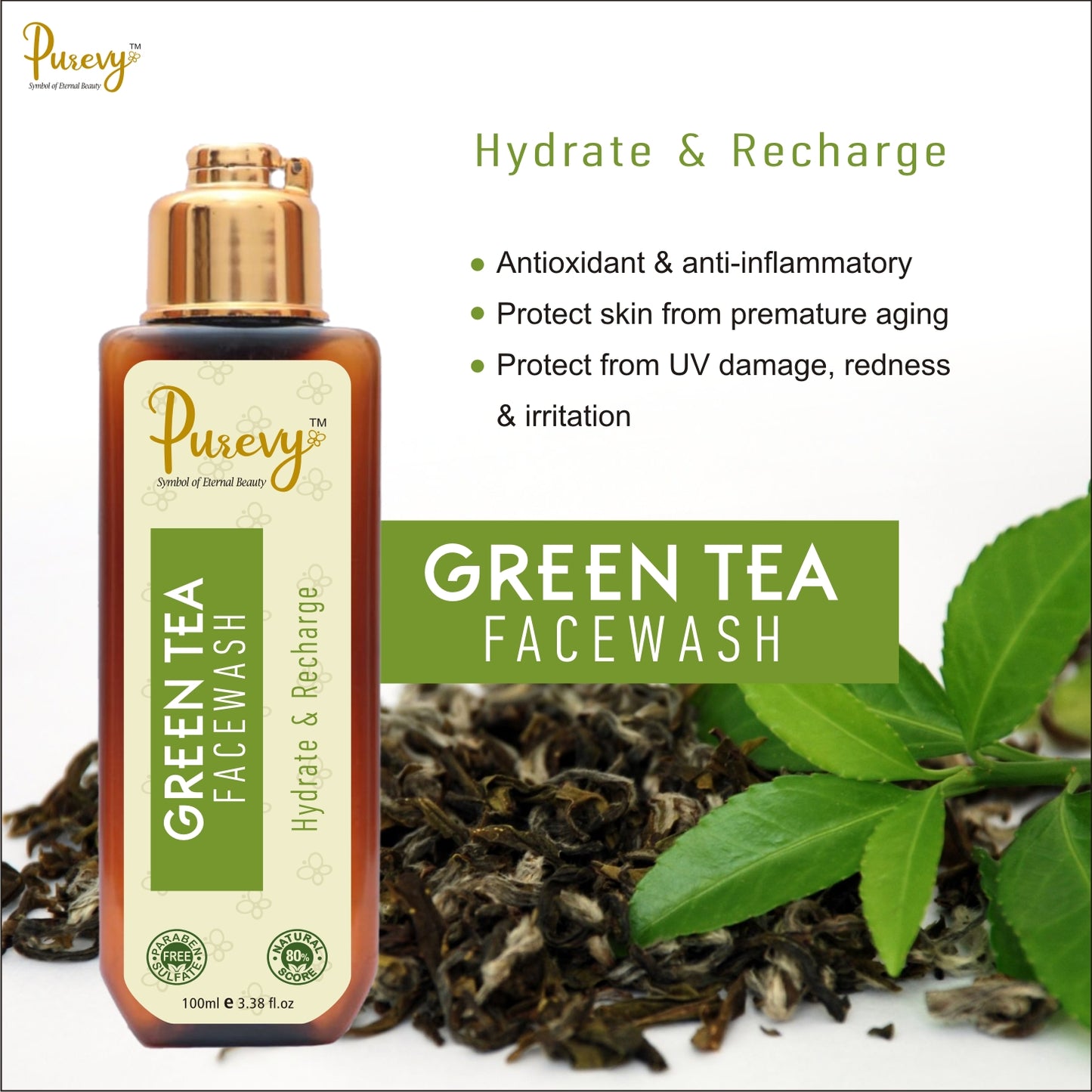 Purevy Green Tea Facewash - Hydrate & Recharge 100ml