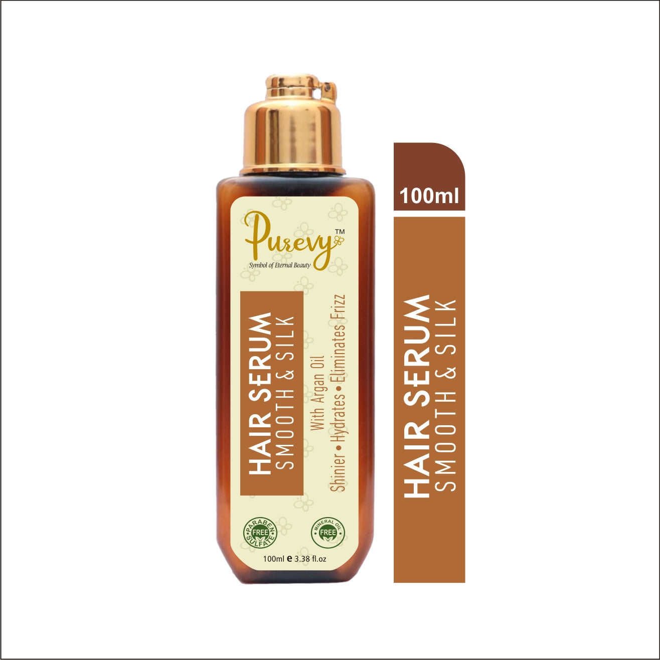 Purevy Hair Serum Smooth & Silk - With Argan Oil - Shinier - Hydrates - Eliminates Frizz 100ml