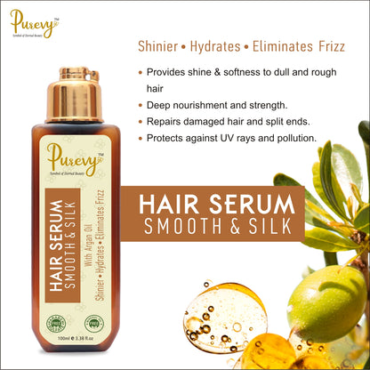 Purevy Hair Serum Smooth & Silk - With Argan Oil - Shinier - Hydrates - Eliminates Frizz 100ml