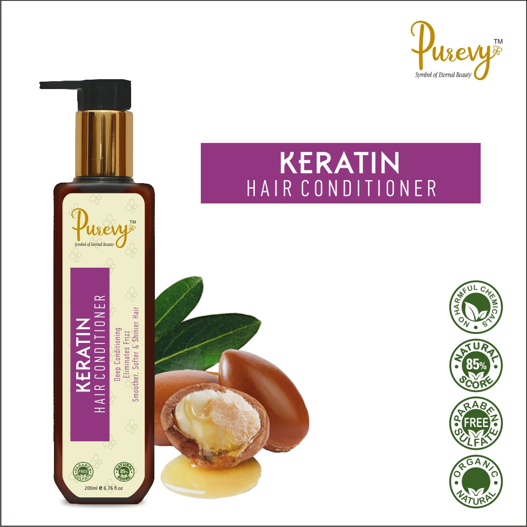 Purevy Keratin Hair Conditioner - Deep Conditioning - Eliminates Frizz - Smoother, Softer & Shinier Hair 200ml