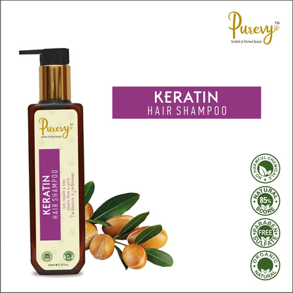 Purevy Keratin Hair Shampoo - Soft, Smooth & Silky - Unveils Shine & Lustre - Se Elasticity & Se Breakage. 200ml