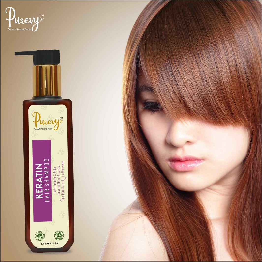 Purevy Keratin Hair Shampoo - Soft, Smooth & Silky - Unveils Shine & Lustre - Se Elasticity & Se Breakage. 200ml