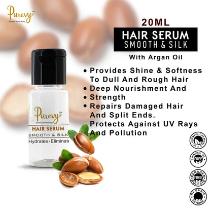 Purevy Hair Serum Smooth & Silk 20 ML - With Argan Oil - Shinier - Hydrates - Eliminates Frizz